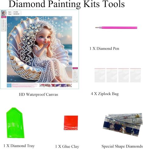 wavaiov 5D Diamond Painting Kits for Adults, Beach Shell Diamond Art Kits for Beginners, DIY Angel Special Shape Drill Diamond Gem Art Painting Kits for Home Decor 12X12 Inch in Saudi Arabia