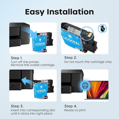 LC501XL LC501 XL Ink Cartridge 5 Pack Compatible for Brother LC501 XL LC501 XL Ink Cartridges for Brother MFC-J1260W MFC-J1360DW MFC-J1410DW Printer (2 Black, 1 Cyan, 1 Magenta, 1 Yellow) in Saudi Arabia