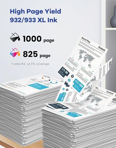 932XL 933XL Ink Cartridges Combo Pack High-Yield Replacement for HP 932 933 XL Ink Cartridges for OfficeJet 6600 6700 7510 7610 7612 6100 7620 7110 Printer Ink 4-Pack (Black Cyan Magenta Yellow) in Kuwait