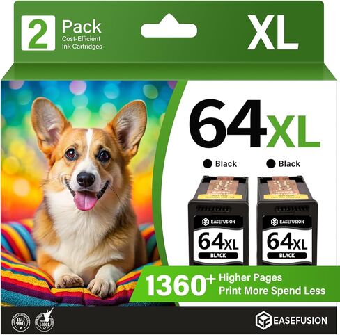 استبدال خرطوشة الحبر الأسود EaseFusion 64XL لخرطوشة الحبر الأسود HP 64XL HP64 HP64XL المتوافقة مع طابعات HP Envy Photo 7800 7855 7858 7100 7155 6200 6255 Tango X Series in Kuwait