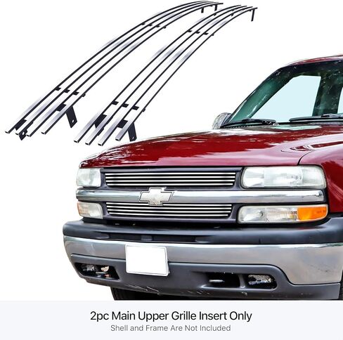 APS Premium 304 Stainless Steel Chrome Horizontal Billet Grille Grill Insert Compatible with Chevy Silverado 1500 1999 2000 2001 2002 & 00-06 Suburban Tahoe Main Upper N19-S86058C in Kuwait