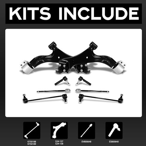 POWERGEAR 8Pcs Front Lower Control Arm With Ball Joint Sway Bar Inner & Outer Tie Rods Suspension Kit Compatible With 2010 2011-2017 Chevrolet Equinox, 2010-2017 GMC Terrain in Kuwait