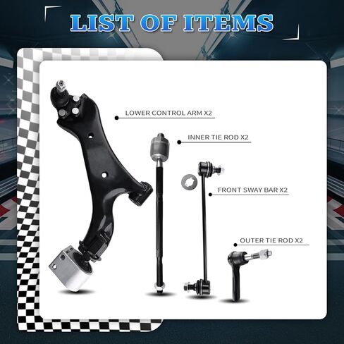 POWERGEAR 8Pcs Front Lower Control Arm With Ball Joint Sway Bar Inner & Outer Tie Rods Suspension Kit Compatible With 2010 2011-2017 Chevrolet Equinox, 2010-2017 GMC Terrain in Kuwait