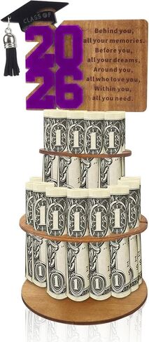 Hying 2025 Graduation Money Holder Class of 2025 Money Card Holder Blue Wooden Money Holder Cash Gift Ideas 2025 Congrats Grad Tiered Tray Cash Cake DIY Greeting Gift for Graduation Party Supplies in Saudi Arabia