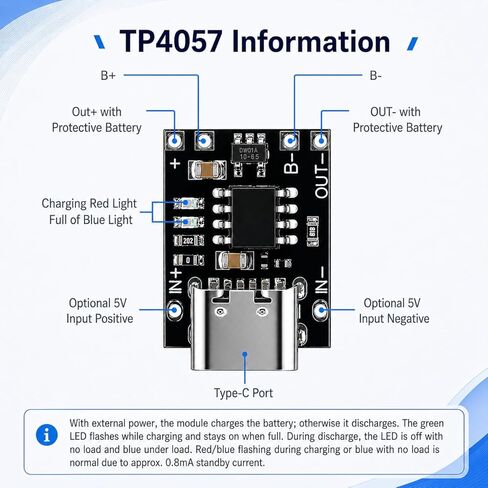 6PCS TP4057 1A 3.7V Lithium Battery Charging Board with Type-C USB-C, CC/CV Charger Module with Protection LED Indicator for 18650 Li-ion LiPo Battery DIY Projects in Kuwait