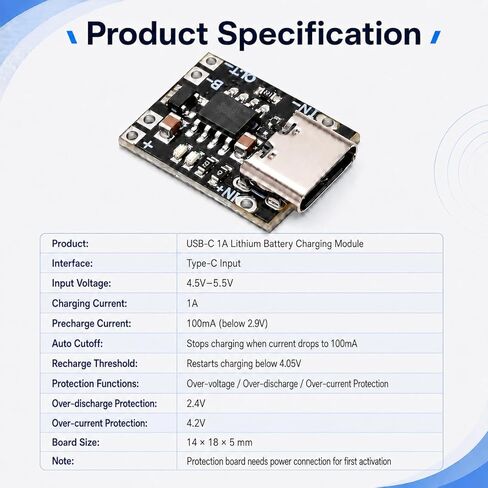 6PCS TP4057 1A 3.7V Lithium Battery Charging Board with Type-C USB-C, CC/CV Charger Module with Protection LED Indicator for 18650 Li-ion LiPo Battery DIY Projects in Kuwait