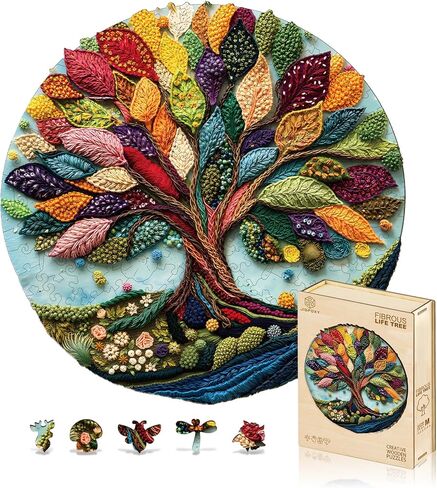 Jigfoxy Wooden Puzzles for Adults, Fibrous Tree of Life Wood Puzzles Adult, Unique Animal Shape Wooden Jigsaw Puzzles for Adults, Birthday Gifts for Puzzle Lovers, Family(M-11.4 * 11.4in-200pcs) in Kuwait
