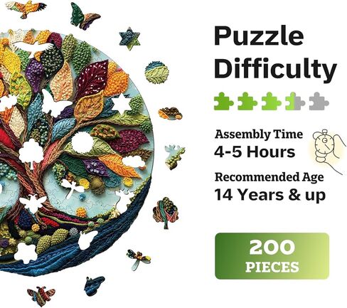 Jigfoxy Wooden Puzzles for Adults, Fibrous Tree of Life Wood Puzzles Adult, Unique Animal Shape Wooden Jigsaw Puzzles for Adults, Birthday Gifts for Puzzle Lovers, Family(M-11.4 * 11.4in-200pcs) in Kuwait