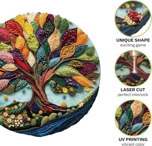 Jigfoxy Wooden Puzzles for Adults, Fibrous Tree of Life Wood Puzzles Adult, Unique Animal Shape Wooden Jigsaw Puzzles for Adults, Birthday Gifts for Puzzle Lovers, Family(M-11.4 * 11.4in-200pcs) in Kuwait