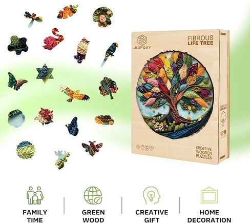 Jigfoxy Wooden Puzzles for Adults, Fibrous Tree of Life Wood Puzzles Adult, Unique Animal Shape Wooden Jigsaw Puzzles for Adults, Birthday Gifts for Puzzle Lovers, Family(M-11.4 * 11.4in-200pcs) in Kuwait