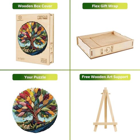 Jigfoxy Wooden Puzzles for Adults, Fibrous Tree of Life Wood Puzzles Adult, Unique Animal Shape Wooden Jigsaw Puzzles for Adults, Birthday Gifts for Puzzle Lovers, Family(M-11.4 * 11.4in-200pcs) in Kuwait