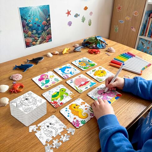 28pcs Under the Sea Party Favors – Ocean Animal Jigsaw Puzzle DIY Coloring Crafts for Summer Beach Activities in Kuwait