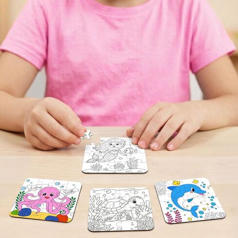 28pcs Under the Sea Party Favors – Ocean Animal Jigsaw Puzzle DIY Coloring Crafts for Summer Beach Activities in Kuwait