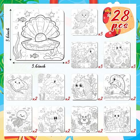 28pcs Under the Sea Party Favors – Ocean Animal Jigsaw Puzzle DIY Coloring Crafts for Summer Beach Activities in Kuwait
