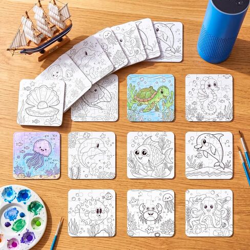 28pcs Under the Sea Party Favors – Ocean Animal Jigsaw Puzzle DIY Coloring Crafts for Summer Beach Activities in Kuwait