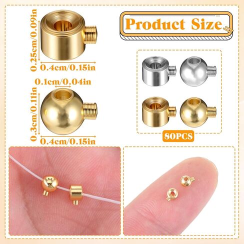 80 Pcs Stopper Crimp Beads for Bracelets Necklaces Locker Seperator Beads Round Crimp Bead Covers Positioning Spacer Bead for Gold Silver Earring Jewelry Charms Making Supplies Accessories in Saudi Arabia