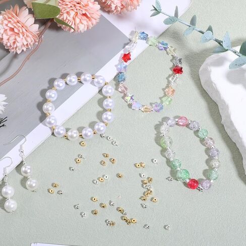 80 Pcs Stopper Crimp Beads for Bracelets Necklaces Locker Seperator Beads Round Crimp Bead Covers Positioning Spacer Bead for Gold Silver Earring Jewelry Charms Making Supplies Accessories in Saudi Arabia