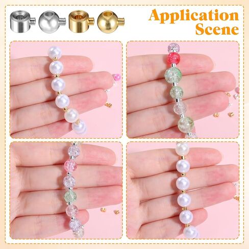 80 Pcs Stopper Crimp Beads for Bracelets Necklaces Locker Seperator Beads Round Crimp Bead Covers Positioning Spacer Bead for Gold Silver Earring Jewelry Charms Making Supplies Accessories in Saudi Arabia