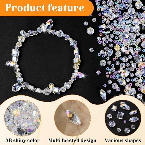 CHRORINE 2000PCS Crystals Glass Beads for Jewelry Making 13 Styles Crystals Beads Jewelry Making Supplies for Hand Made Crafts Necklace Bracelets Earring Making Kit (White) in Saudi Arabia