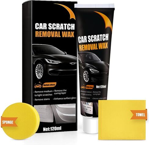 Car Scratch Removal Wax Kit - Polishing Cream with Towel & Sponge | Automotive Paint Scratch Remover & Swirl Repair | Restores Shine, Removes Marks, Protects Paint | Safe for All Car Colors in Kuwait