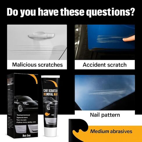 Car Scratch Removal Wax Kit - Polishing Cream with Towel & Sponge | Automotive Paint Scratch Remover & Swirl Repair | Restores Shine, Removes Marks, Protects Paint | Safe for All Car Colors in Kuwait