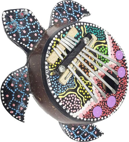 Turtle Kalimba Coconut Shell Body Amplify Sound Steel Tines Resonant Sound Amazing Clear Musical Notes - Soothing Tones Can Be Played for Meditative Calm and Relaxation Unique Coastal Décor (Dot Art) in Saudi Arabia