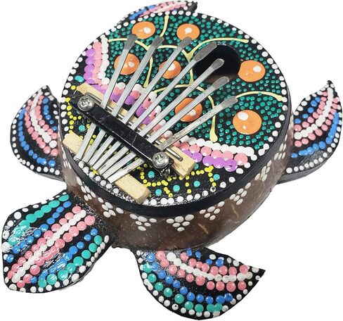 Turtle Kalimba Coconut Shell Body Amplify Sound Steel Tines Resonant Sound Amazing Clear Musical Notes - Soothing Tones Can Be Played for Meditative Calm and Relaxation Unique Coastal Décor (Dot Art) in Saudi Arabia