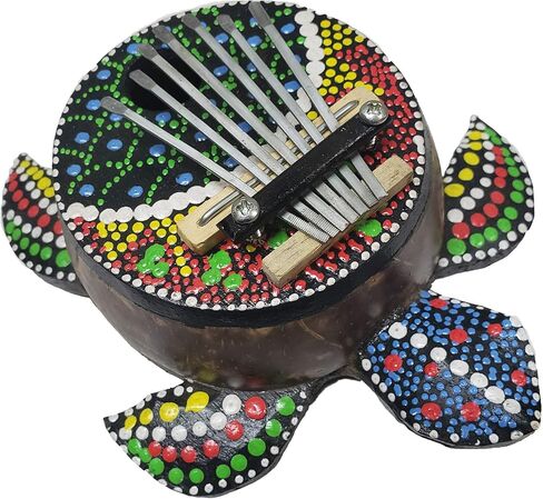 Turtle Kalimba Coconut Shell Body Amplify Sound Steel Tines Resonant Sound Amazing Clear Musical Notes - Soothing Tones Can Be Played for Meditative Calm and Relaxation Unique Coastal Décor (Dot Art) in Saudi Arabia