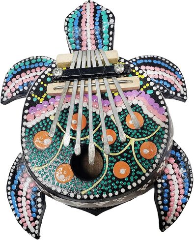 Turtle Kalimba Coconut Shell Body Amplify Sound Steel Tines Resonant Sound Amazing Clear Musical Notes - Soothing Tones Can Be Played for Meditative Calm and Relaxation Unique Coastal Décor (Dot Art) in Saudi Arabia