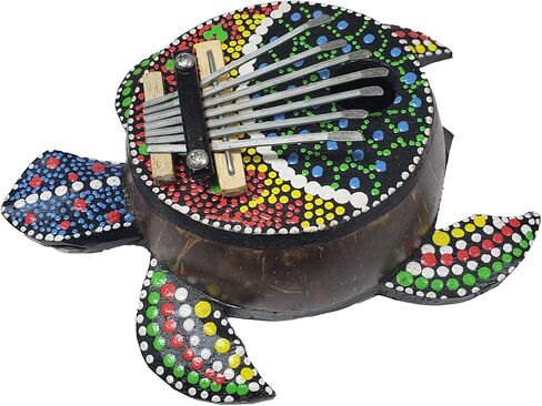 Turtle Kalimba Coconut Shell Body Amplify Sound Steel Tines Resonant Sound Amazing Clear Musical Notes - Soothing Tones Can Be Played for Meditative Calm and Relaxation Unique Coastal Décor (Dot Art) in Saudi Arabia