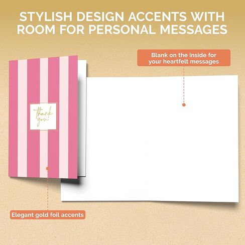 Decorably 24 Pack Gold-Foiled 4x6in Cute Thank You Cards with Envelopes & Stickers, 8 Colorful Stripe Designs Stripe, Blank Inside - Birthday, Baby Shower, Wedding, Anniversary, All Occasions in Kuwait