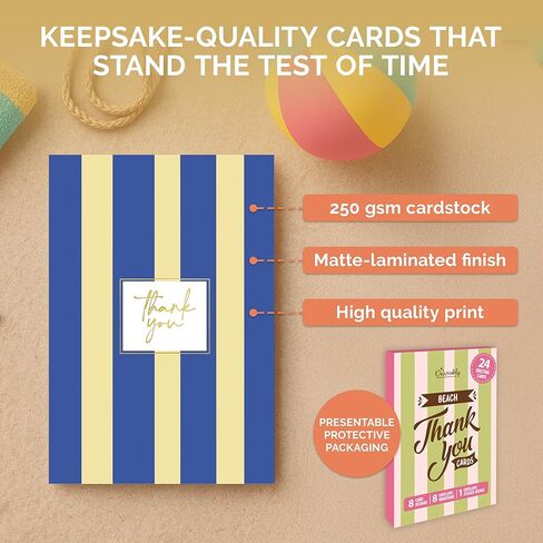 Decorably 24 Pack Gold-Foiled 4x6in Cute Thank You Cards with Envelopes & Stickers, 8 Colorful Stripe Designs Stripe, Blank Inside - Birthday, Baby Shower, Wedding, Anniversary, All Occasions in Kuwait