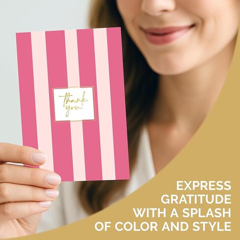 Decorably 24 Pack Gold-Foiled 4x6in Cute Thank You Cards with Envelopes & Stickers, 8 Colorful Stripe Designs Stripe, Blank Inside - Birthday, Baby Shower, Wedding, Anniversary, All Occasions in Kuwait