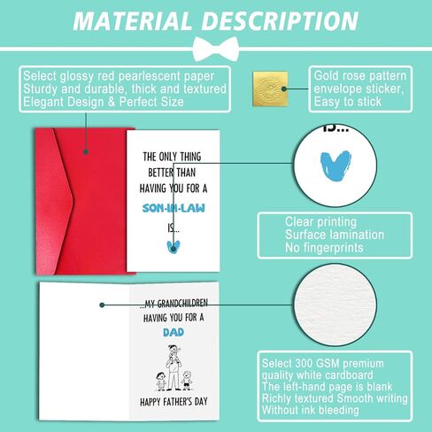 LYMEQING Heartfelt Double-Sided Father's Day Card for Son-in-Law from Parents in Law, Heartwarming Double-Sided Father's Day Card for Son in Law Dad in Saudi Arabia