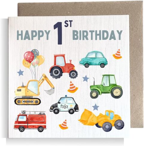 Second Ave 1st Birthday Age 1 Children's Kids Baby Tractor Car Square Card For Boy or Girl Birthday in Saudi Arabia