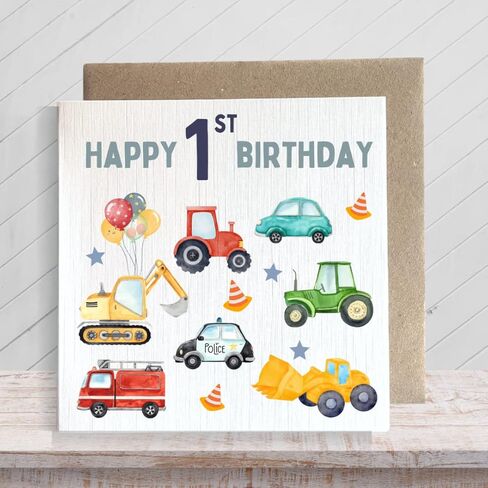 Second Ave 1st Birthday Age 1 Children's Kids Baby Tractor Car Square Card For Boy or Girl Birthday in Saudi Arabia