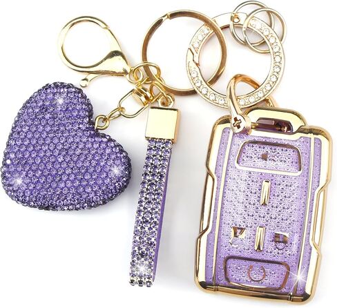 Key Fob Cover with Diamond Keychain Compatible with Chevy Car Key Holder Compatible with Chevrolet 2014-2021 GMC Sierra Canyon Yukon Suburban Tahoe Silverado Colorado, 4 Buttons (Pink-Heart) in Saudi Arabia