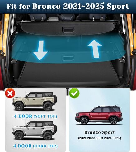 غطاء البضائع متوافق مع Ford Bronco Sport 2021 2022 2023 2024 2025 2026 غطاء صندوق السيارة القابل للسحب غطاء درع أمان مضاد للظهور غطاء الأمتعة الخلفي (قماش) in Kuwait