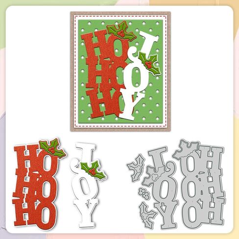 عيد الميلاد يترك الكلمات HO HO HO Joy Die Cuts DIY الخياطة قطع معدنية يموت لصناعة البطاقات اليدوية الإستنسل المهرجانات سكرابوكينغ ألبوم ورقة كرافت قالب in Kuwait