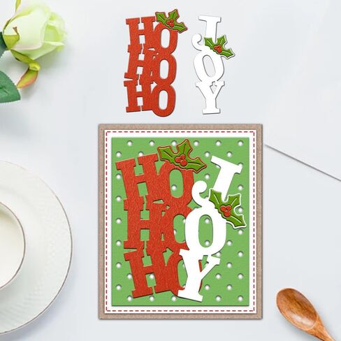 عيد الميلاد يترك الكلمات HO HO HO Joy Die Cuts DIY الخياطة قطع معدنية يموت لصناعة البطاقات اليدوية الإستنسل المهرجانات سكرابوكينغ ألبوم ورقة كرافت قالب in Kuwait