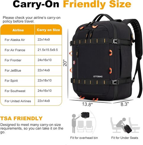 40L Carry On Travel Backpack & Business Work Bag, with Wet Dry Compartment, TSA Approved Laptop Daypack Fits 17.3", Large Rucksack Duffel Bag for Work Travel, for Men Women (Black) in Kuwait