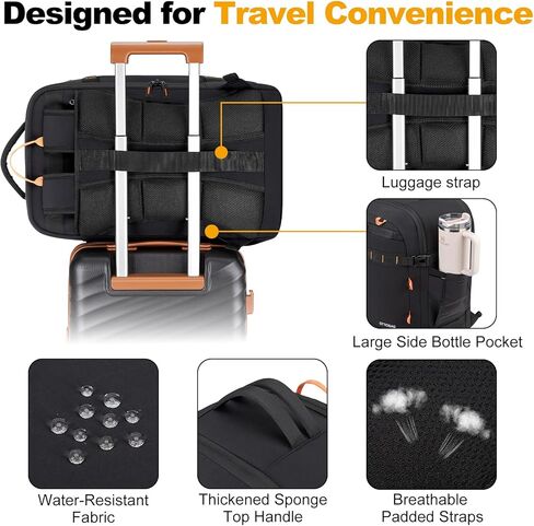 40L Carry On Travel Backpack & Business Work Bag, with Wet Dry Compartment, TSA Approved Laptop Daypack Fits 17.3", Large Rucksack Duffel Bag for Work Travel, for Men Women (Black) in Kuwait