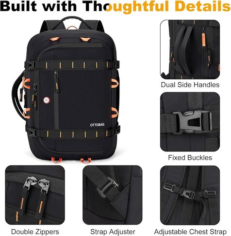 40L Carry On Travel Backpack & Business Work Bag, with Wet Dry Compartment, TSA Approved Laptop Daypack Fits 17.3", Large Rucksack Duffel Bag for Work Travel, for Men Women (Black) in Kuwait