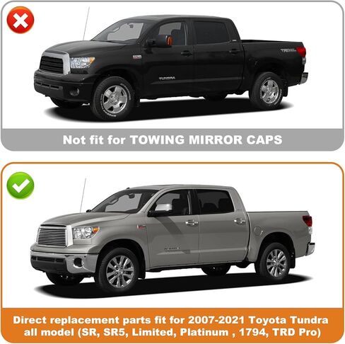 1Pair Glossy Black Side Mirror Cover Compatible with 2007-2019 2020 2021 Toyota Tundra Sequoia, Direct Replacement in Kuwait