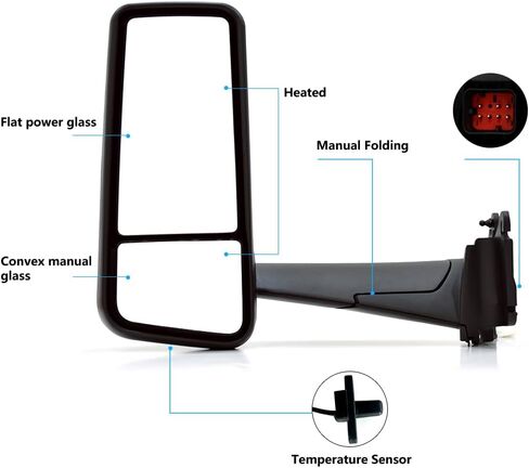 Chrome Door Mirror fit for New Peterbilt 579 2022+ Truck Power Heated Defrost Motorized Mirrors Driver Side（Left） in Kuwait
