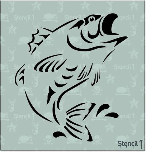 Stencil1 Bass Fish Stencil 5.75" x 6" - Durable Quality Reusable Stencils for Painting - Create Stencil Crafts and Decor - Decor on Walls Fabric & Furniture Recyclable Art Craft - 5.75" x 6" in Kuwait