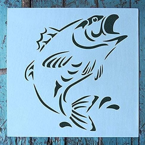 Stencil1 Bass Fish Stencil 5.75" x 6" - Durable Quality Reusable Stencils for Painting - Create Stencil Crafts and Decor - Decor on Walls Fabric & Furniture Recyclable Art Craft - 5.75" x 6" in Kuwait