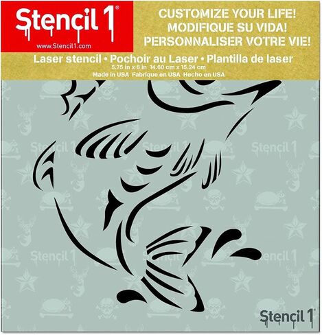 Stencil1 Bass Fish Stencil 5.75" x 6" - Durable Quality Reusable Stencils for Painting - Create Stencil Crafts and Decor - Decor on Walls Fabric & Furniture Recyclable Art Craft - 5.75" x 6" in Kuwait