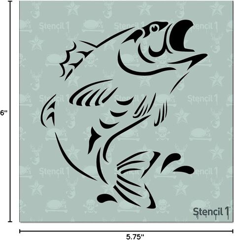 Stencil1 Bass Fish Stencil 5.75" x 6" - Durable Quality Reusable Stencils for Painting - Create Stencil Crafts and Decor - Decor on Walls Fabric & Furniture Recyclable Art Craft - 5.75" x 6" in Kuwait