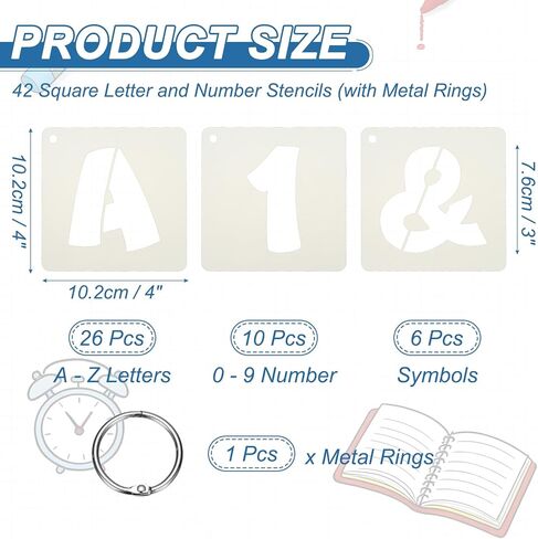 PATIKIL 3" Letter Number Stencils, 42Pcs Square Reusable Letter and Number Stencil Templates for Painting on Wall Wood Fabric Signage, Uppercase Letter Style in Kuwait
